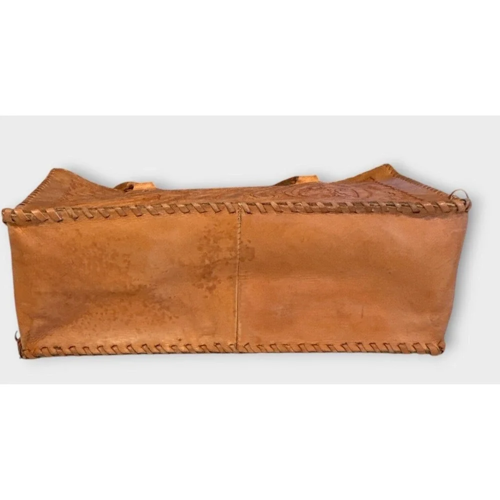 Womens Leather Natural‎ Grain Tote Handbag Embossed Tooled Zip Top 16